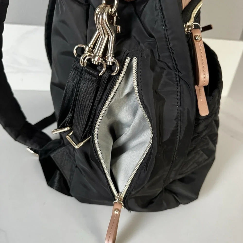 Skip Hop Suite Diaper Bag Backpack Set 6 in 1 Black Tan Gold Hardware Quilted